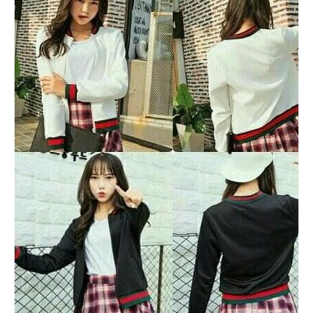 YUK BELI CARDIGAN JAKET LIST GUCCI JACKET OUTER WANITA PUTIH HITAM BOMBER POLOS CEPETAN..