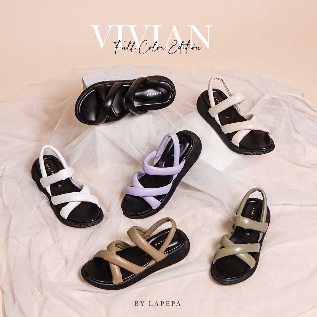 AVLINSTORE - tipe VIVIAN full color Sepatu Sandal Wanita Wedges Model Silang dua Tali Strap Belakang Hak Tinggi Sole 3 cm