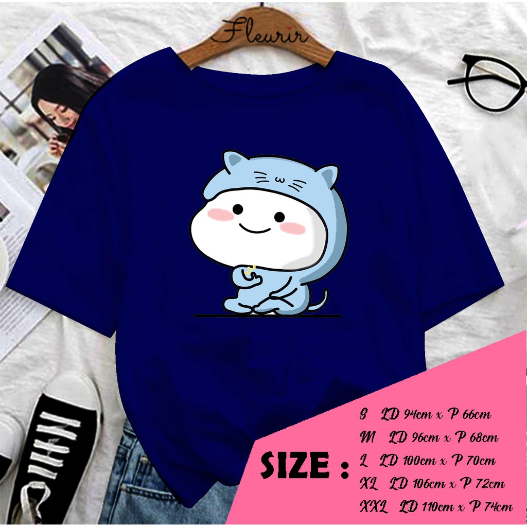 FLEURIR - KAOS PENTOL CAT STICKER WANITA DEWASA LENGAN PENDEK TEE UNISEX OVERSIZED JUMBO