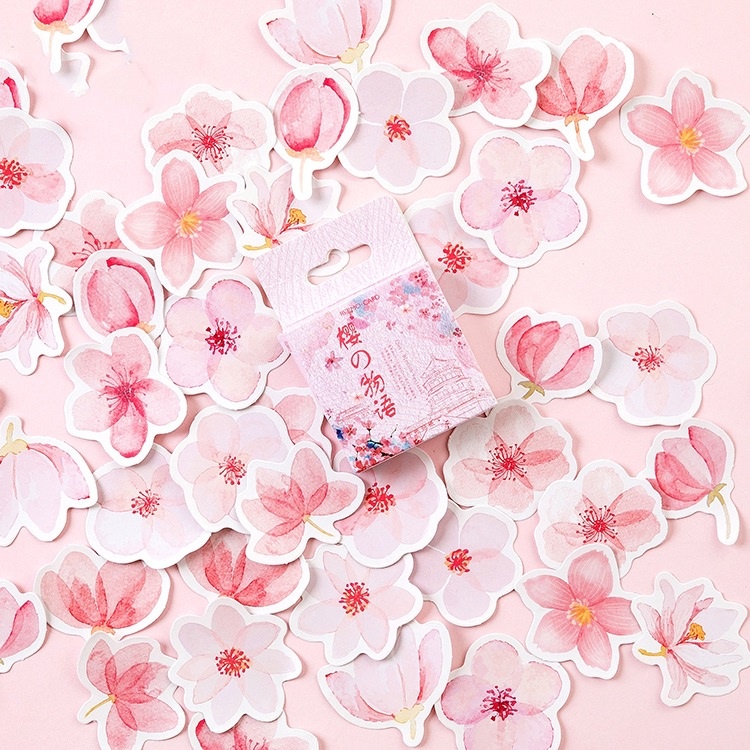 

45 Pcs Sticker Pink Cherry Blossom Bunga Sakura untuk Deco Scrapbook