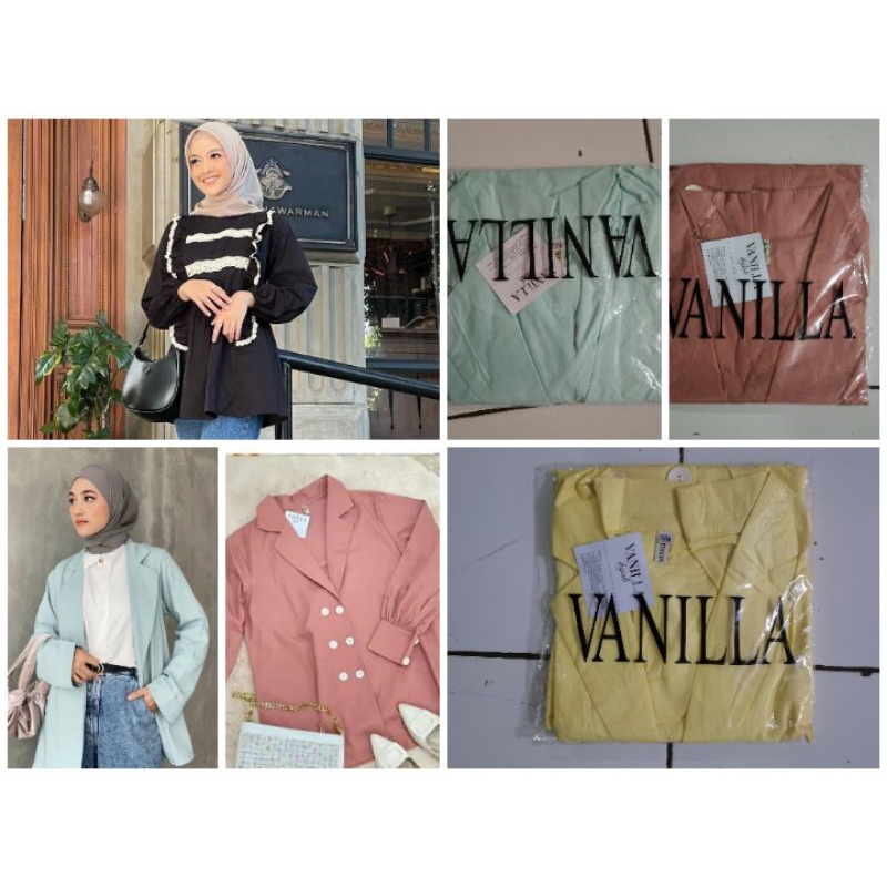 Siap Kirim - Vanilla Blazer Alice Blouse Black Mint Salem Yellow Babyblue Baby Blue S M L XL XXL Van