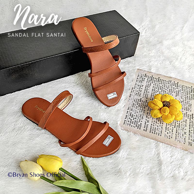 Bryan Nara Sandal Flat Simple 3 Tali Korean Style Santai Pantai Teplek Dove Jumbo Oversize Bigsize