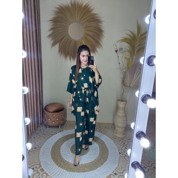 BIG SIZE Setelan Tie Dye / One Set Kekinian / Setelan Baju Wanita Wakawaka Aminah-Hijau