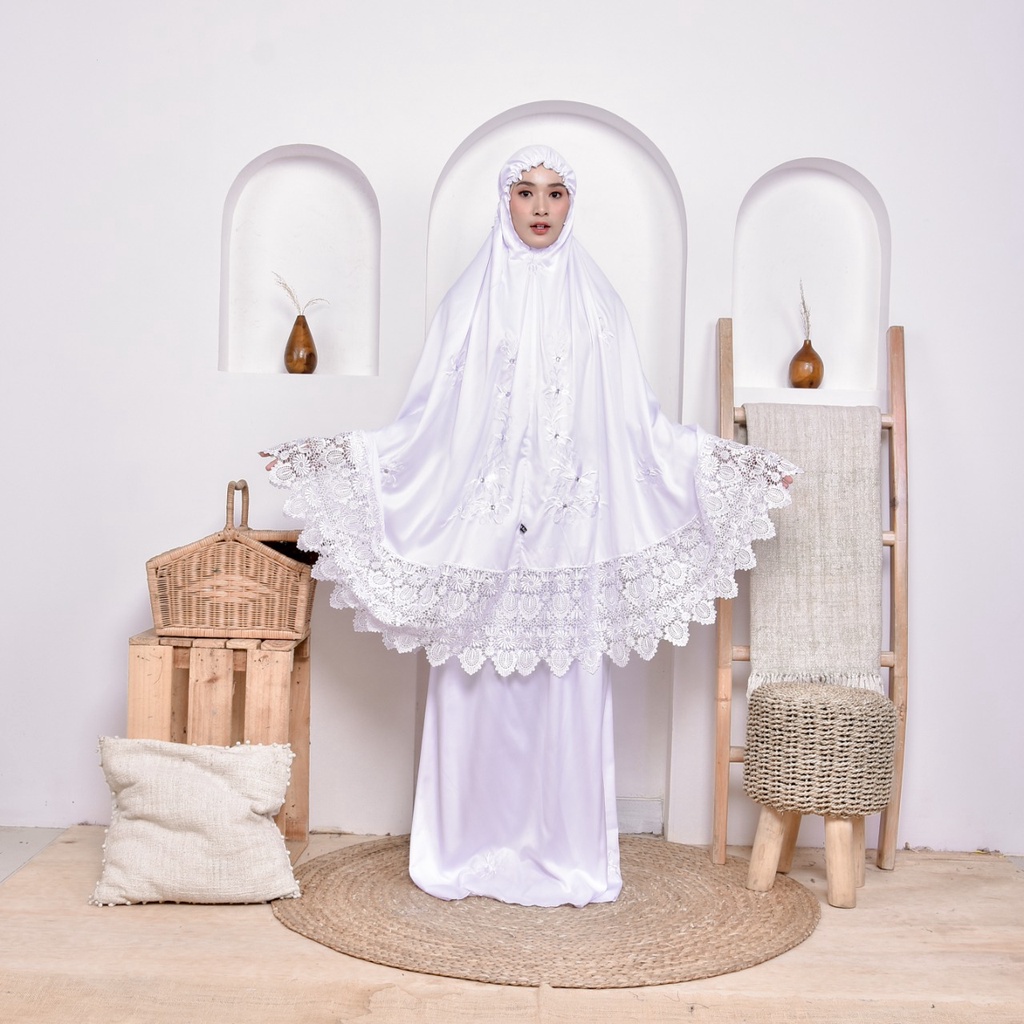 Mukena Bordir Andin Putih Polos Terbaru 2022 elegan Mukena Putih Polos Dewasa Kekinian