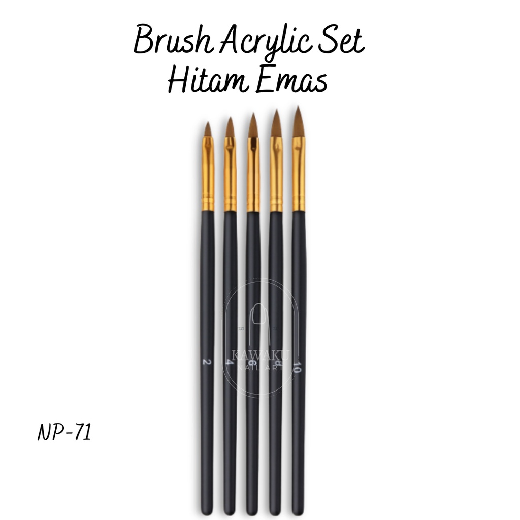 Brush Acrylic set 5 size-Hitam Emas NP-71