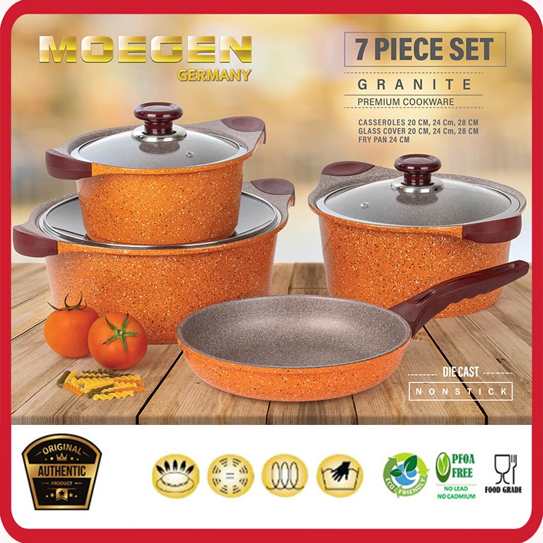 ORIGINAL MOEGEN Germany 7pcs granite series casserole n fry pan anti lengket original