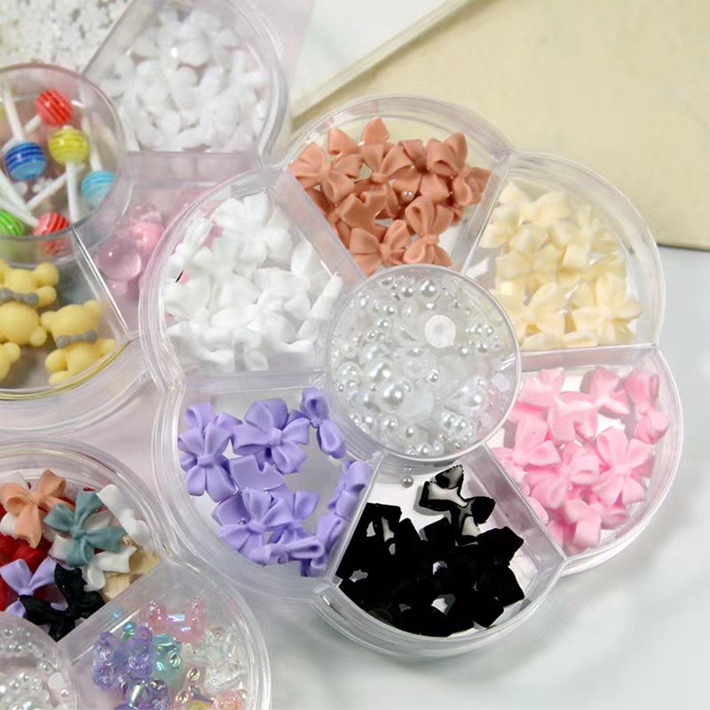 HIASAN PITA SMALL NAIL BOW RESIN 3D PITA NAILART RESIN MIX COLOR PEARL NAILART CHARMS GOLD HARDWARE