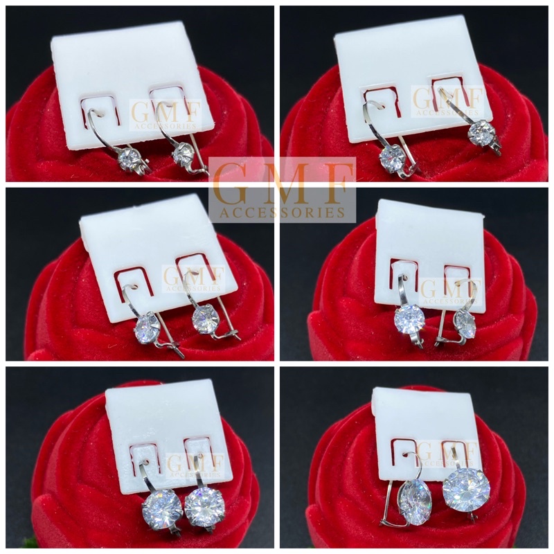 Anting Monel Permata Satu Diamond Bentuk Bulat Anting Swarovski Baja Putih Anti Karat Stainless Steel