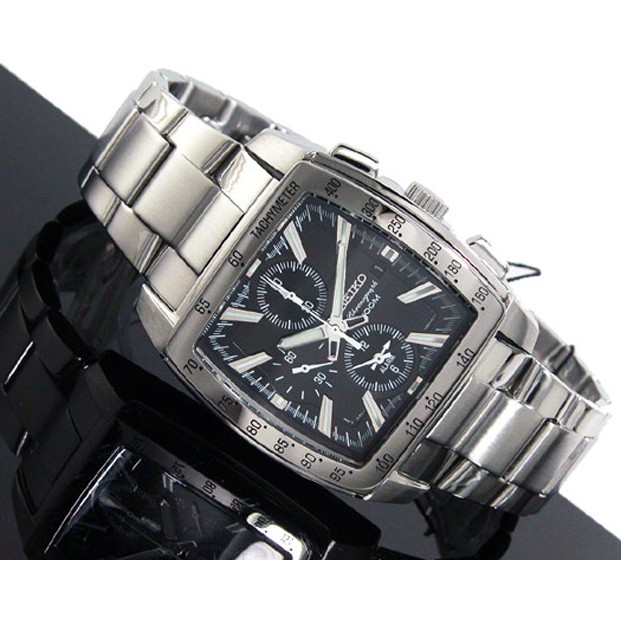 Seiko Mens SNAC25P1 Chronograph Black Dial Solid SS | Jam Pria SNAC25