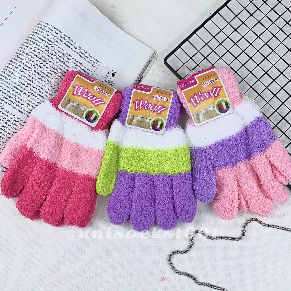 TERMURAH! Sarung tangan wanita bulu rajut wool woll import polos 3warna kualitas premium