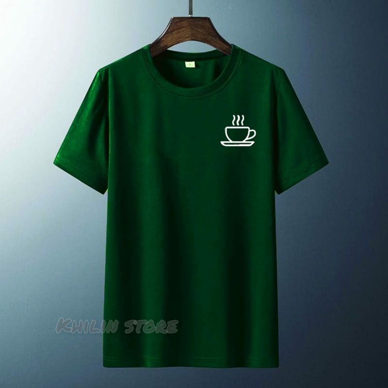 Kaos distro pria lengan pendek baju atasan pria Secangkir kopi Tshirt lelaki Cod