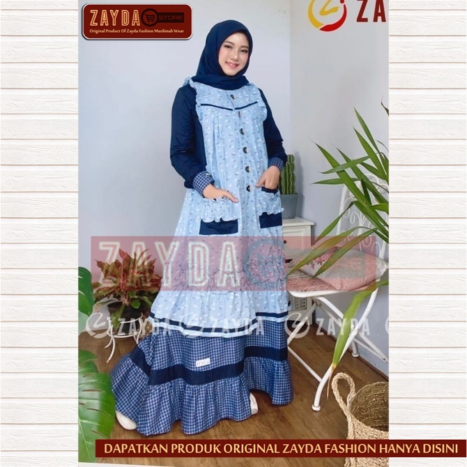 Gamis Remaja Terbaru Gamis Zayda Fashion Gamis Wanita Katun Original ZG76 Navy