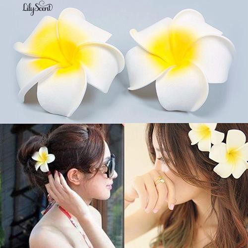 Lilyscent 2Pcs Jepit Rambut Model Bunga Hawaii Bahan Busa Warna Putih