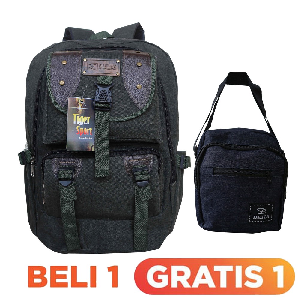 BELI 1 GRATIS 1 - BACKPACK KANVAS EGERTON TAS RANSEL SPORTY PRIA BONUS SELEMPANG DEKA DERECK JEANS