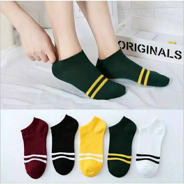 AGG-272 Kaos Kaus Kos Koas Kaki Unisex Ankle Pendek Motif Garis Kombinasi