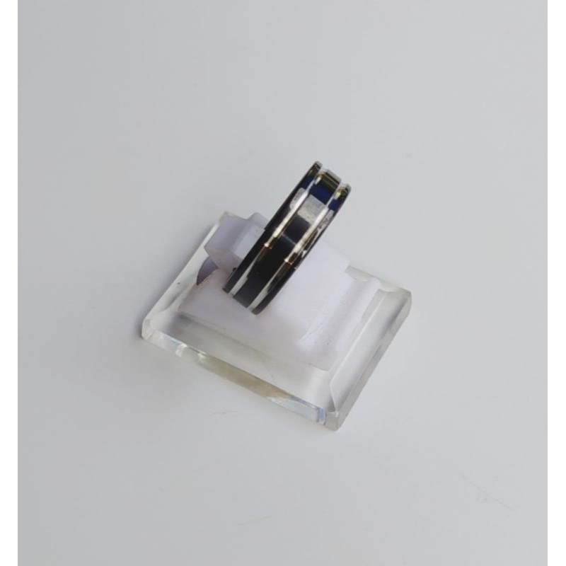 Cincin Titanium Unisex Polos Black Silver Bisa Tulis Nama-Hitam Silver Polos