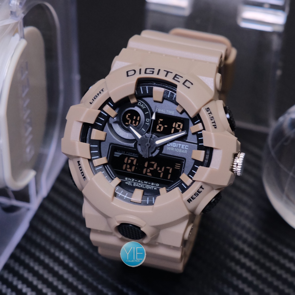 Jam Tangan Pria Digital Digitec DA 2112 T Coklat Sport Army Dual Time Original Anti Air Strap Karet