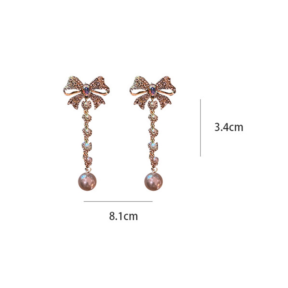 Needway  Temperament Drop Earrings Fashion Jewelry Pearl Earrings Bow Dangle Earrings Women Trendy New Elegant Tassel Geometric Crystal/Multicolor