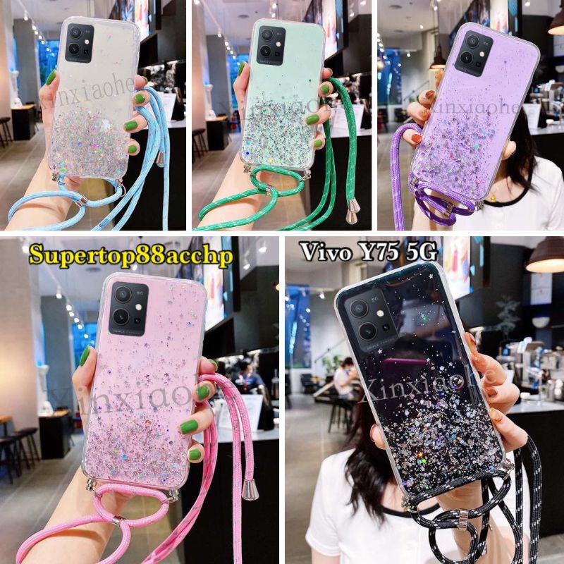 Case Tali Nagita Vivo Y21/Y21S/Y21A/Y21T/Y33S/Y33T/Y01/Y75 5G/T1 5G  Lanyard Glitter Gantungan