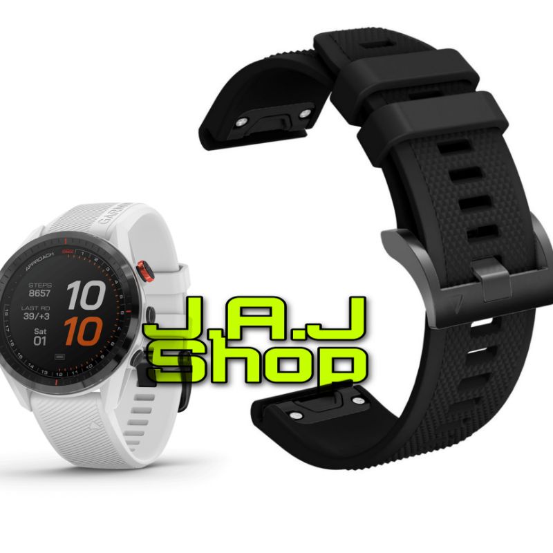 STRAP RUBBER SILICONE QUICK FIT EASY BLACK BUCKLE GARMIN APPROACH S60 S62 S70 47MM ACC JAM SMARTWATC
