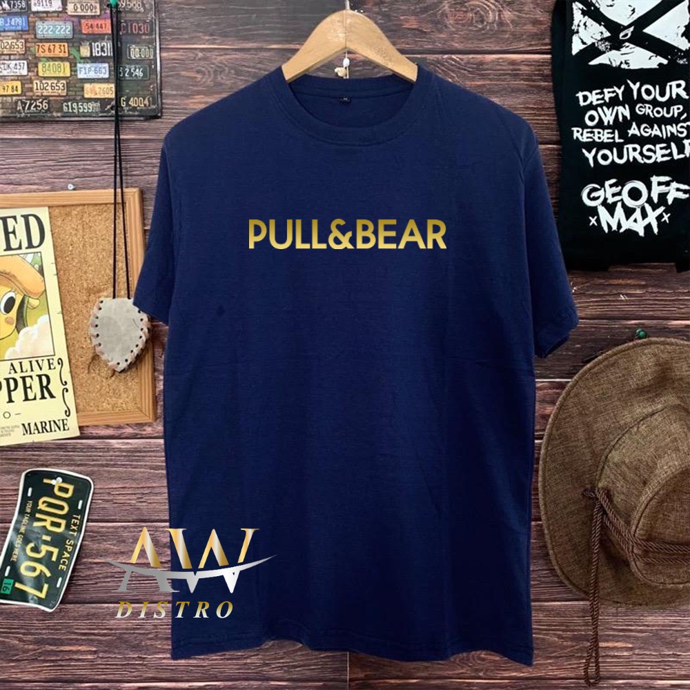 COD Baju Kaos Distro Pull&amp;Bear Text Gold Premium Quality Lengan Pendek Kaos Tulisan Kaos Kata-Kata Kaos Sablon