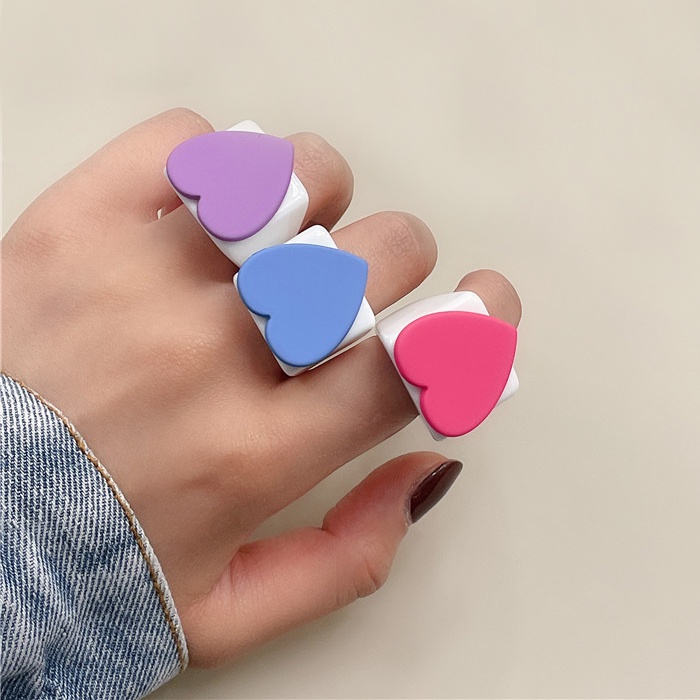 Korean Fashion Macaron Heart-shaped White Finger Ring Personalized Resin Ring Women Accessories Gift