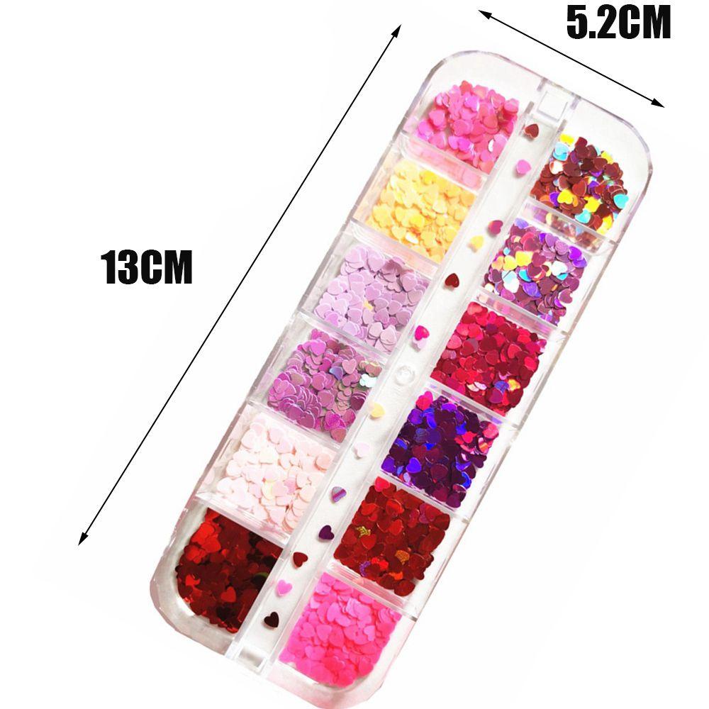 R-flower 12Grid/Box Kupu-Kupu Jantung Kuku Payet Wanita Shiny Hologram Hari Valentine