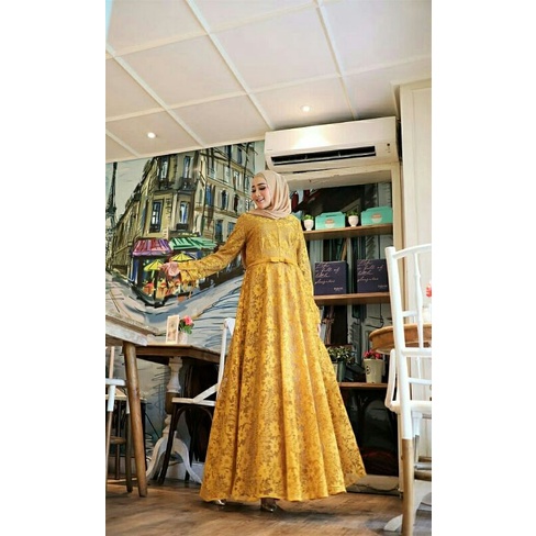 Maxi Maxy Dress Longdress Gamis Kondangan Pesta Busui Adriana Brukat Corneli