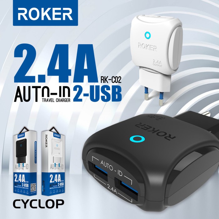 CHARGER ROKER CYCLOP 2.4A AUTO ID 2USB - TC ROKER CYCLOP RK-C02