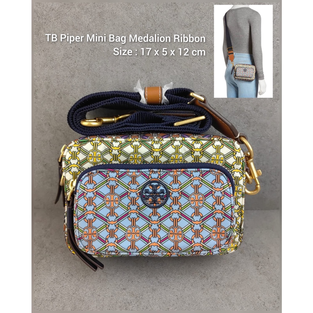 Tas Tory Burch Piper printed Mini Bag Gemini Medallion Ribbon New Original