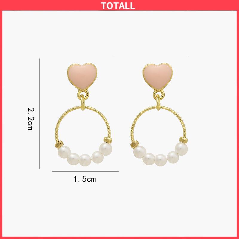 COD Anting-anting Geometris Lingkaran Kecil Manis Love Pearl Stud Earrings-Totall