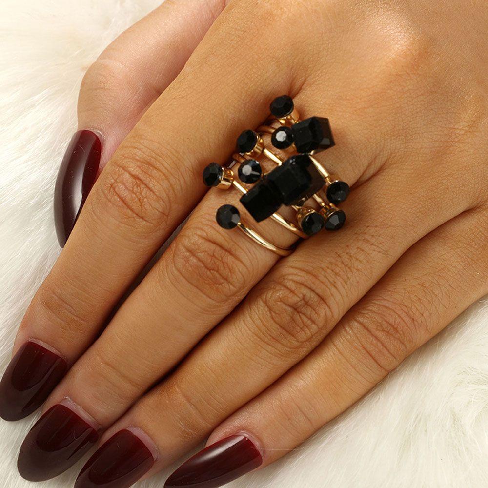 Needway Finger Ring Punk Untuk Wanita Midi Rings Opening Knuckle Finger Black Simple Jewelry