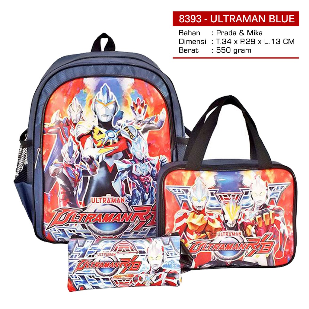  BBS 8393 Ransel Set Bag Tobot Biru Spiderman 