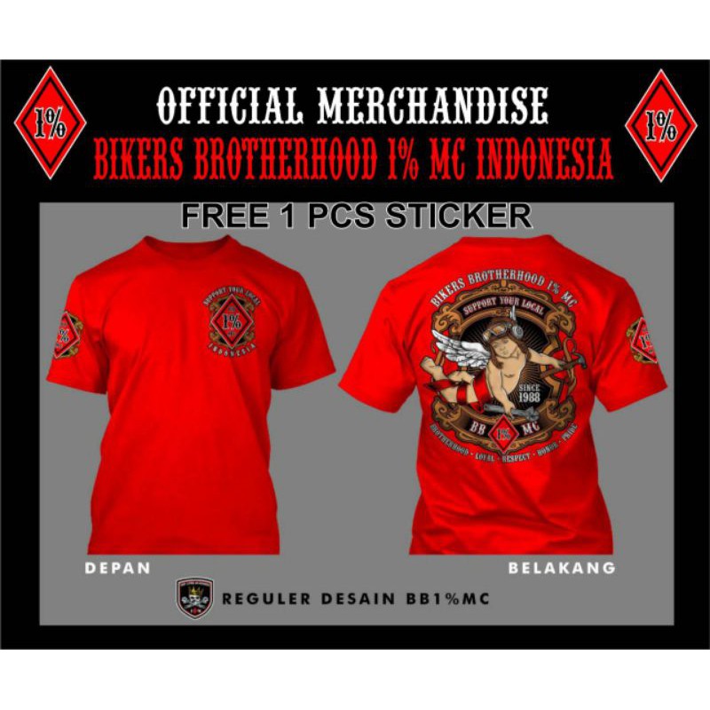 KAOS BROTHERHOOD 1% MC OFFICIAL MERCHANDISE 100% ORI BABY ANGEL MERAH FREE STICKER