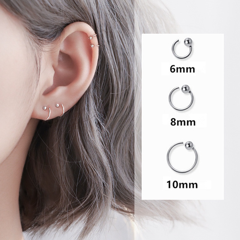 We Flower 1Pair s925 Silver Tiny Ball Hoop Earrings for Women Girls Chic Fashion Ear Bone Clip Jewelry