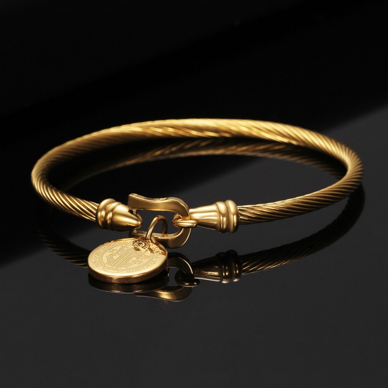 Bisa Cod 18K Emas Gelang Fashion Korea Gelang Titanium Wanita Anti Karat Gelang Liontin Christian Jesus 916G1#