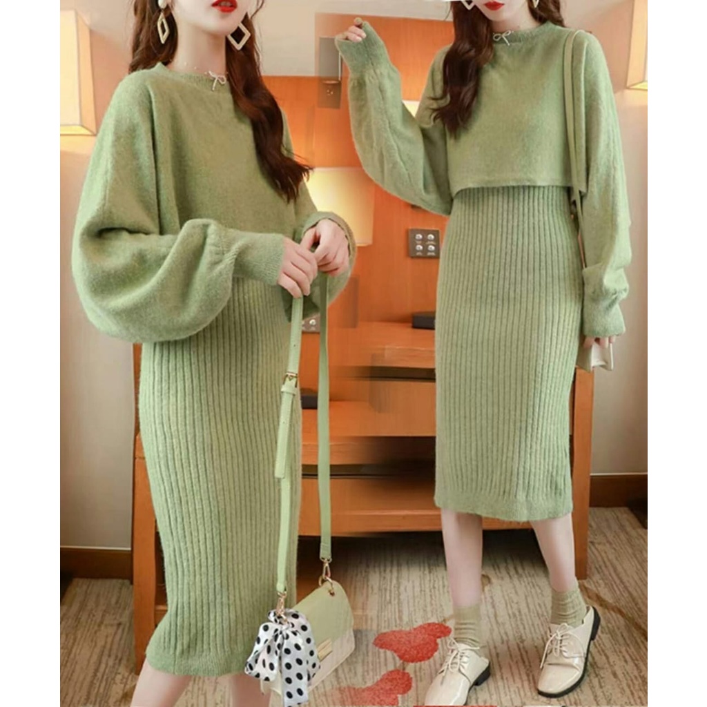 Dress Kayani + Outer - Dress Rajut Wanita Terbaru - Dress Casual Perempuan - Long Dress Wanita - Pakaian Perempuan