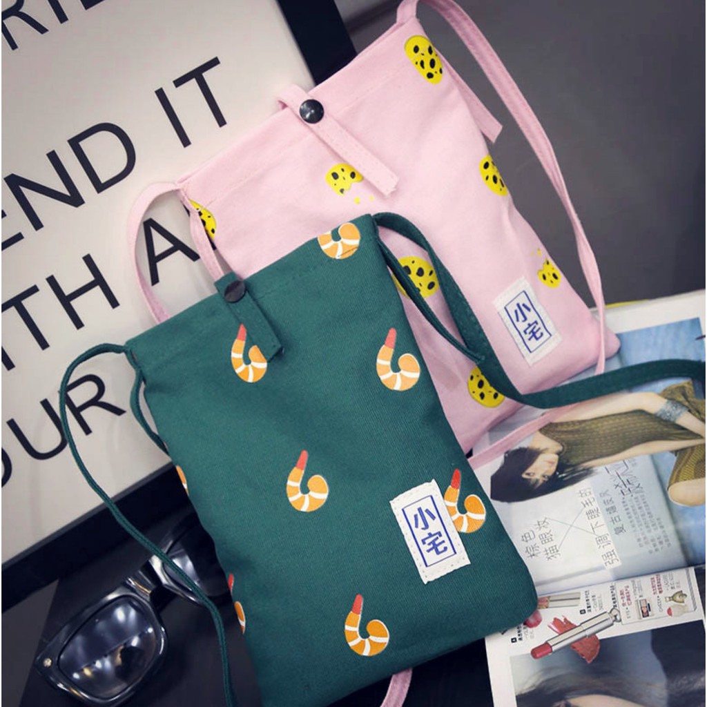 TM-01 tas selempang kecil mini sling bag wanita import korea jepang pattern kanji