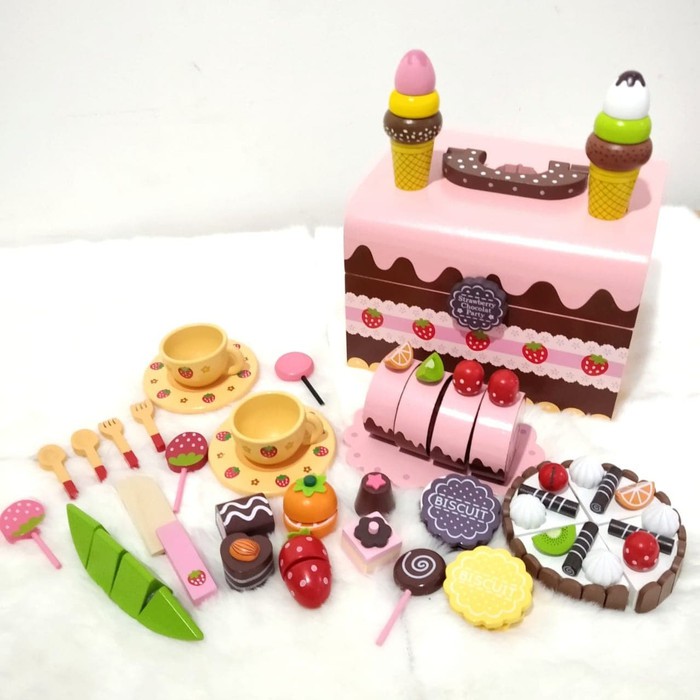 Kue Mainan Kayu  Cake Wooden Toys Pretend Play Mainan edukasi