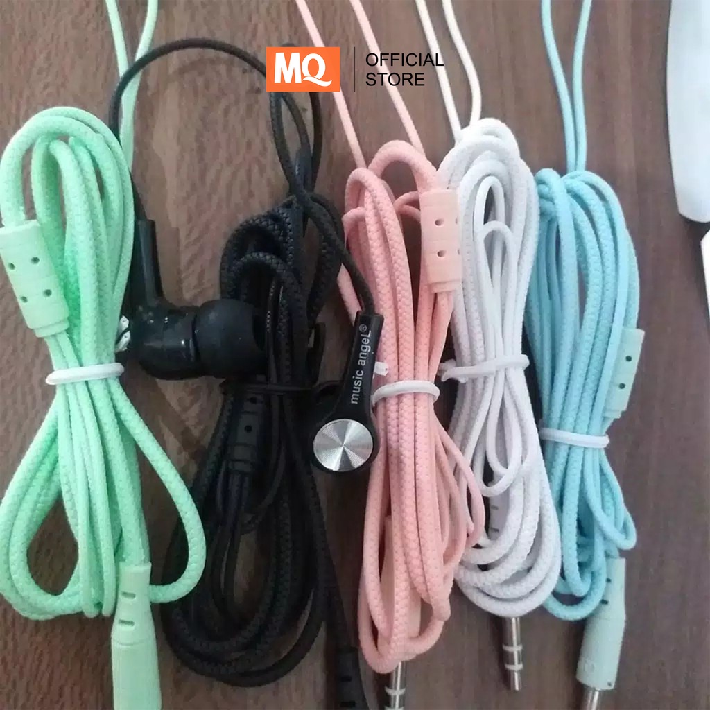 MQ Handsfree Music Angel Headset Music Angel Macaron Mate Color Hifi Extra Bass Earphone macaron