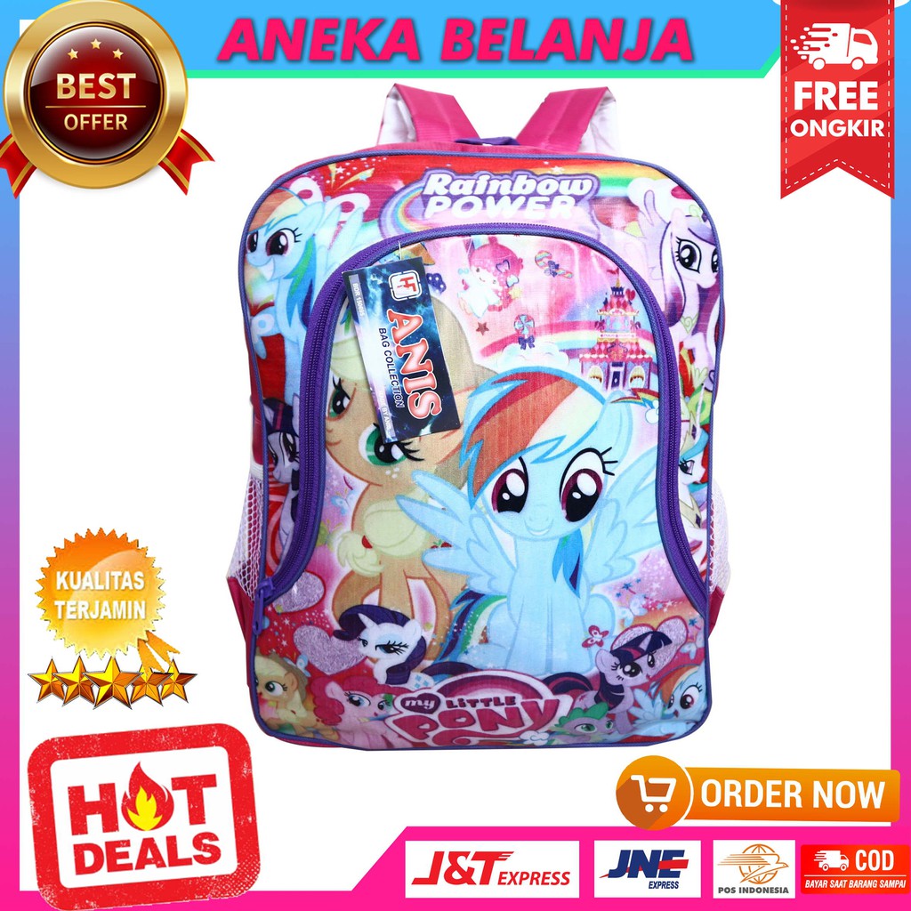 Ready Stock Backpack Terbaru Khusus Anak Cewek Mika Gambar Pony Pink Fashionable Kece Kekinian Murah