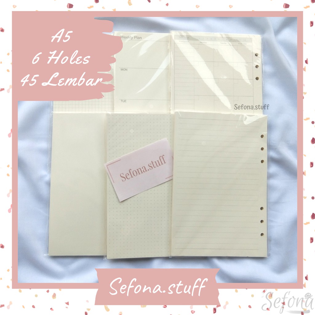 

[A5] Isi Kertas File Refill Binder Loose Leaf A5 Bookpaper 6 Holes/ Lubang / Ring Garis Grid Dotted Polos Tebal