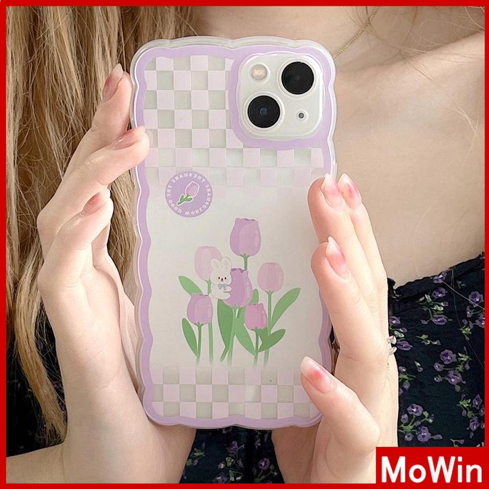 iPhone Case Silicone Soft Case Clear Case Wave Non-Slip Shockproof Camera Full Coverage Protection Purple Tulip Flower For iPhone 13 Pro Max iPhone 12 Pro Max iPhone 11 iPhone7Plus