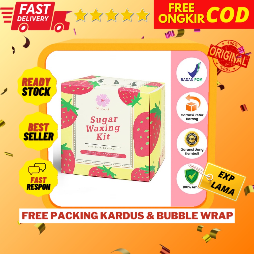 Mirael Sugar Wax Official Shop, Mirael Sugar Waxing Kit Strawberry isi 210 ml Preloved, Cream Waxing