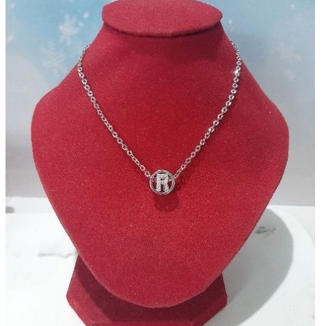 Kalung Huruf R Perak Asli 925 Lapis Emas Putih - Anti Karat - Perhiasan Wanita