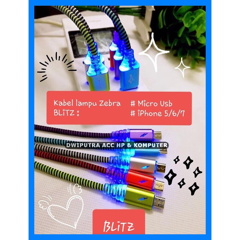 BLITZ KABEL DATA DANCING LED PETIR / KABEL CAS CHARGE / KABEL USB 2A 1 METER FAST CHARGING