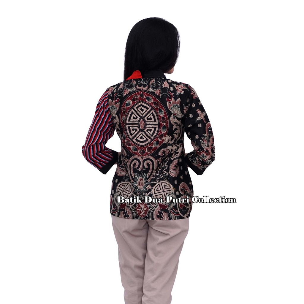 Atasan Batik Wanita Blouse Batik Kombinasi Salur Wana Warni - Bola Cina By Batik Dua Putri