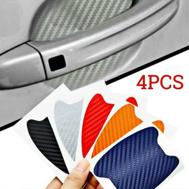 4Pcs 1 Set Grey Carbon Abu Sticker Stiker Handle Pintu Mobil Gagang Pegangan Pengaman Anti Gores