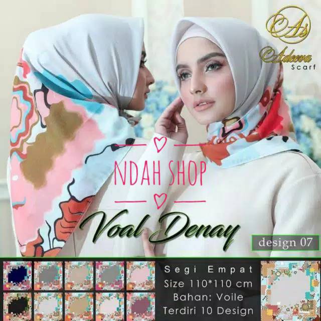 Kerudung segi empat adeeva voal deenay - warna abu - tengah polos pinnggir motif