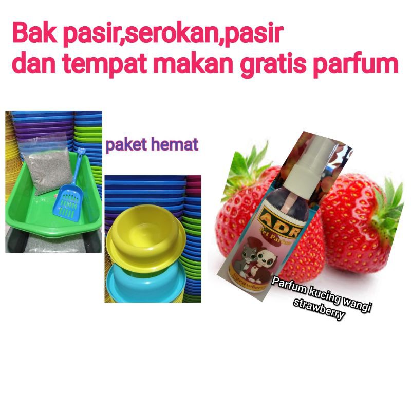 paket super murah perlenkapan pup kicing bak paair,serokan,pasir dan tempat makan gratis parfum